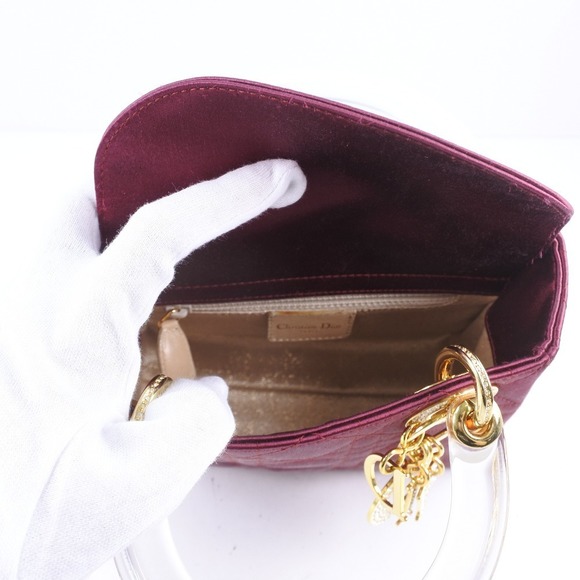 Christian Dior Lady Dior Mini Satin Plastic Handbag Bordeaux - Picture 7 of 7